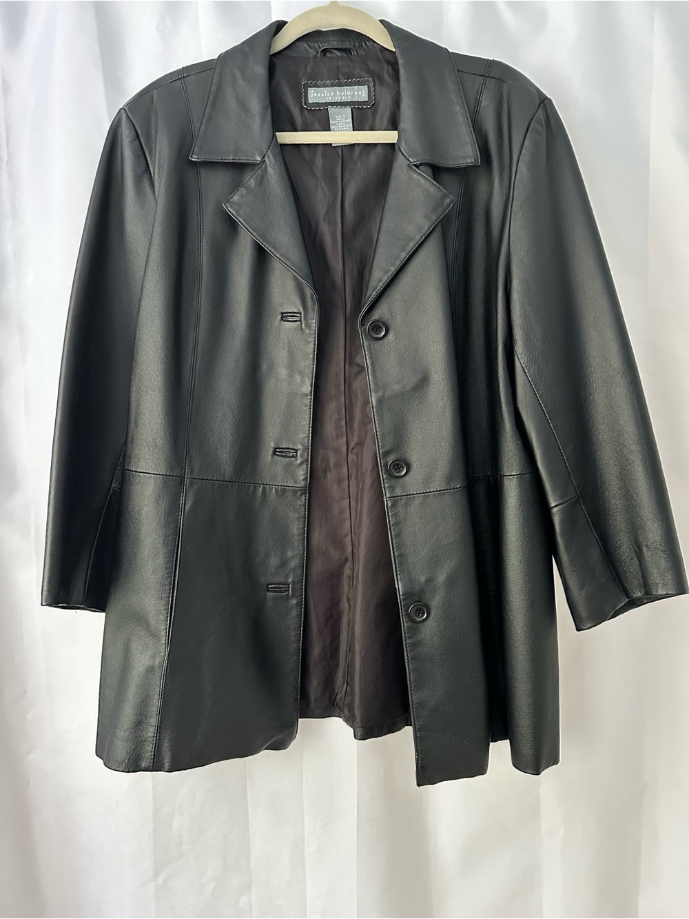 Jessica Holbrook Classic Black Leather Button-Front Jacket